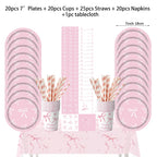 Pink bow Birthday Disposable Tableware Set Paper Plates Cups Napkins Girls Party Decoration Supplies