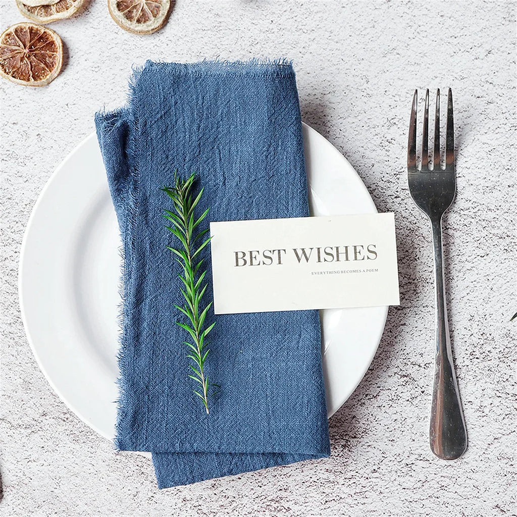 10Pcs 32x32cm Handmade Cloth Napkins with Fringe, Delicate Rustic Decorative Table Napkins for Wedding/Dinner/Party