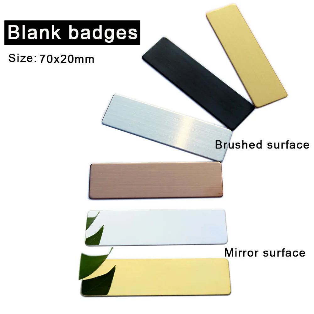 10pcs Laser Engraving Name Badge Holder Round Corner Gold Color Stainless Steel Badge Blank Material 70x20mm