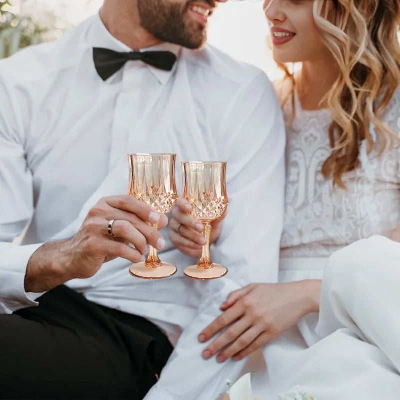 12/24 Pcs 220ml Plastic Wine Glasses Drinking Glasses for Wedding Party Imitation Glassware Reusable Drinkware Champagne Goblet