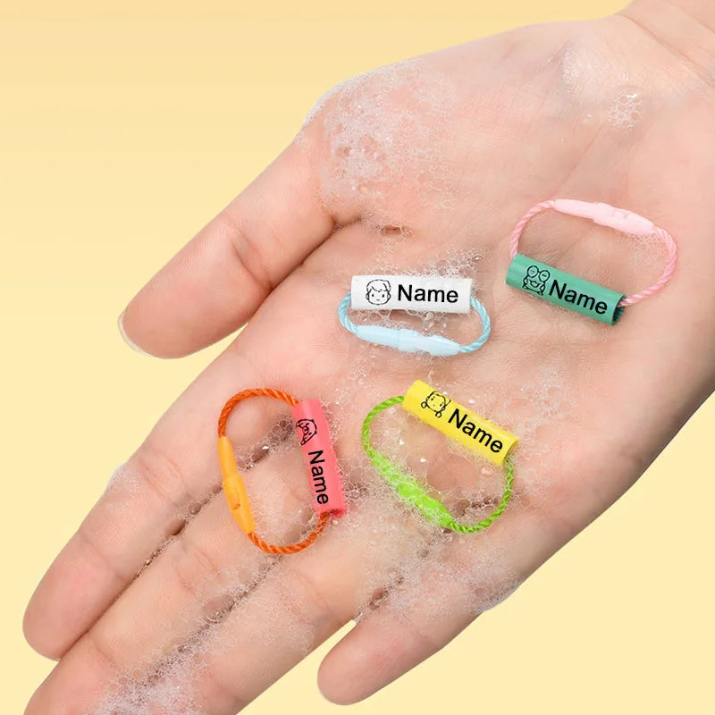 20pcs Baby Shoes Schoolbag Cup Clothes Name Sticker Waterproof Tag Rope Baby Name Ring Children Customized Name Label Pendant