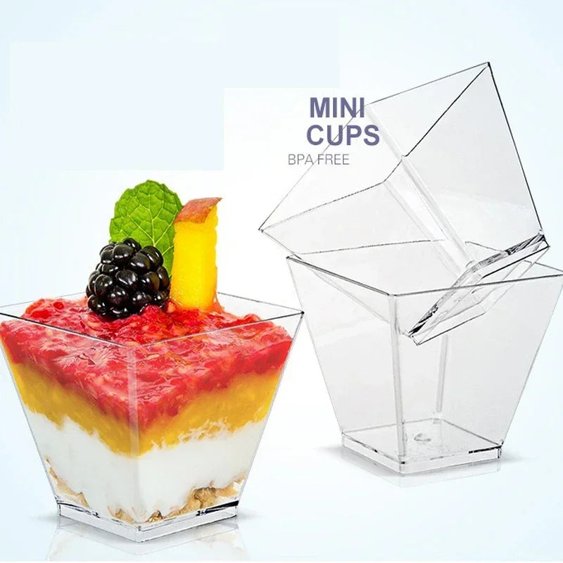 Disposable Plastic Mousse Cup Mini Ladder Shaped Pudding Dessert Cup for Hotel Party and Sweet Shop Disposable Plastic Cups