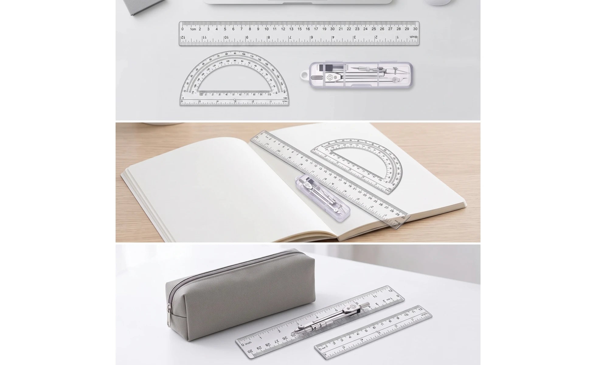 Geometry Tool Kit Transparent Geometry Set with Case Compass Set with Case Accurate Drawing Tool Kit Multi-Purpose for Students