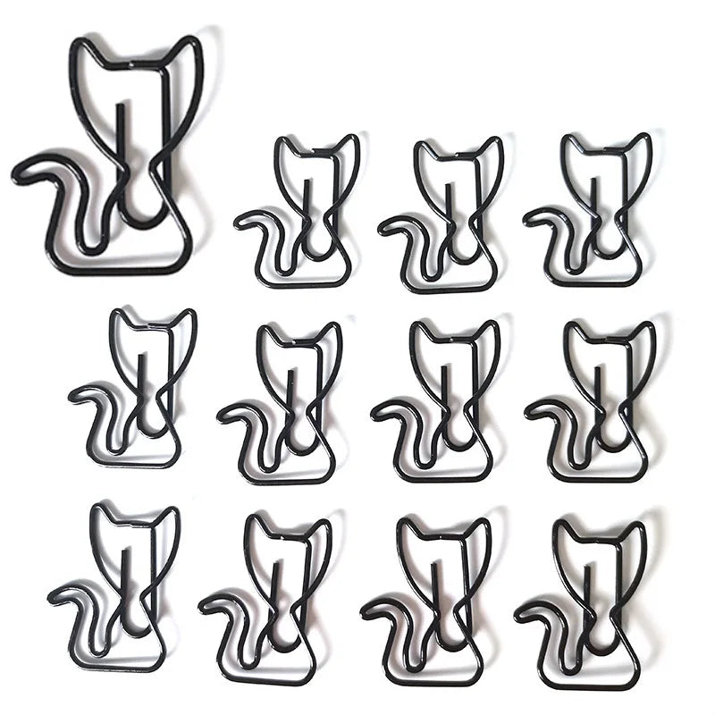 20/50pcs Cartoon Animal Paper Clip Cat Shaped Colorful Black Cat Paper Clips Metal Bookmark Cute Paper Planner Accessories
