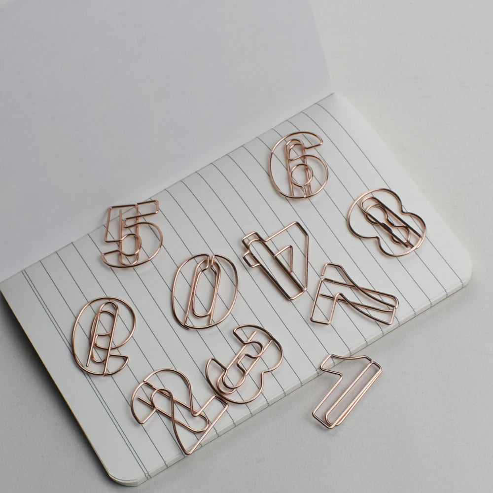 10pcs/Set Metallic Wire-formed 0-9 Number-shaped Paper Clip Bookmarks Paperclips Office Stationery School Supplies
