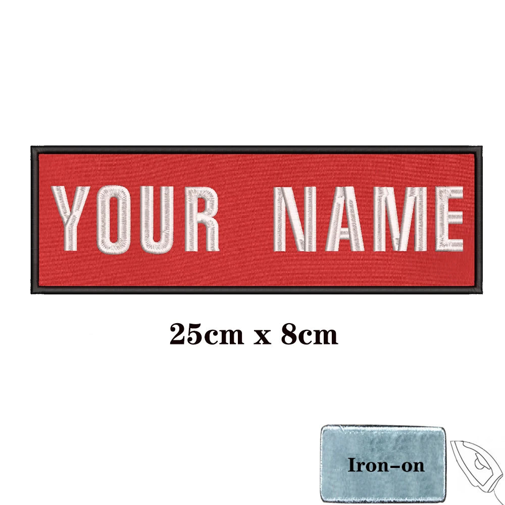 1PC Custom Personalized Name number Patch Stripes Badge tags chevrons Armband Iron On Or Hook Loop embroidered red