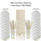 White Gold Birthday Disposable Tableware Polka Dots Paper Plate Cup Napkin Tablecloth Wedding Birthday Party Decoration Supplies