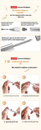 Lenovo Universal BP28 Stylus Pen for Android & iOS Tablets Compatible with iPad Huawei Xiaomi Samsung - Three Tips Included