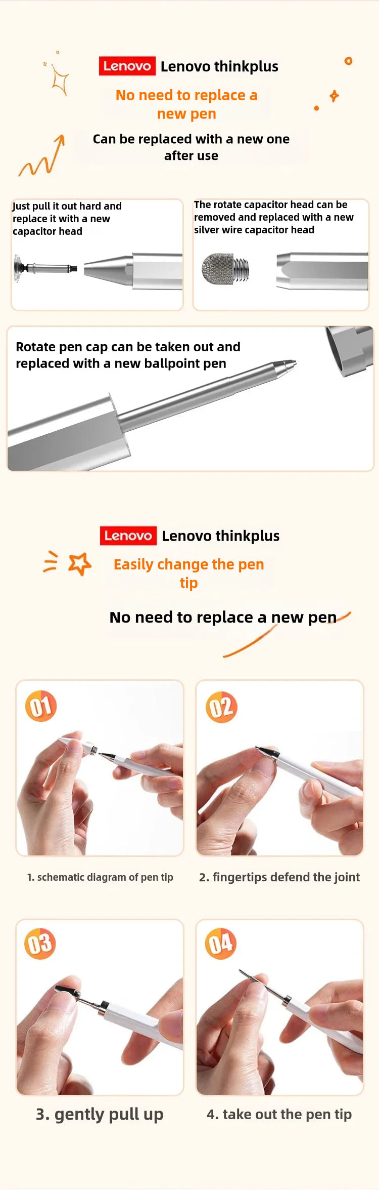 Lenovo Universal BP28 Stylus Pen for Android & iOS Tablets Compatible with iPad Huawei Xiaomi Samsung - Three Tips Included