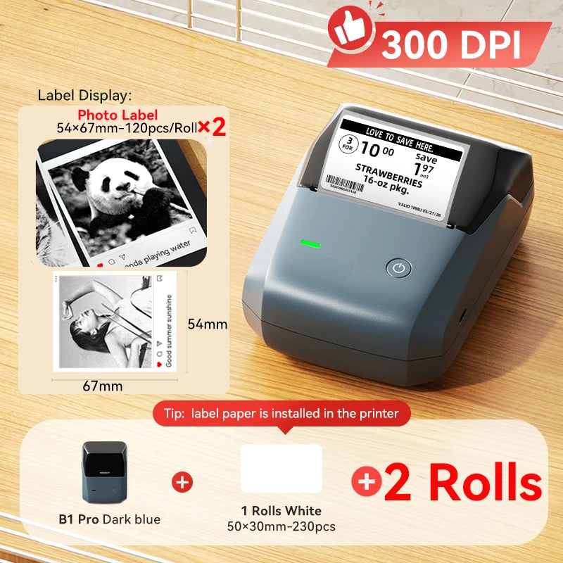 Niimbot B1 Pro Label Printer 300 DPI High-definition Red Black Color Printing Self-adhesive Photo Printing for Business Home