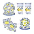 Lemon Birthday Decoration Sicilian Lemon Paper Plates Cups Napkins Tablecloth Banners Spiral Baptism Dolce Vita Party Supplies