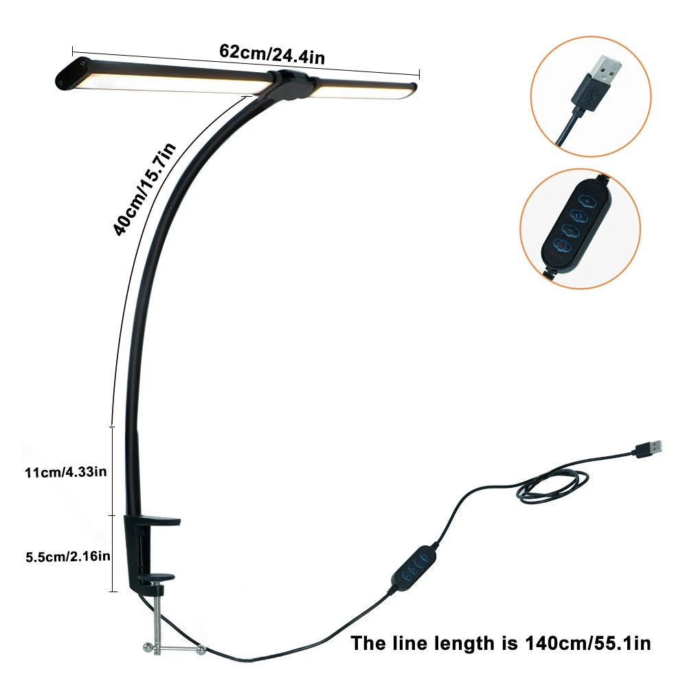 3/2/1-head Eye Caring Architect Lamp with Clamp Computer Monitor Flexible Gooseneck Colour-adjustable Table Lamp for Home Office