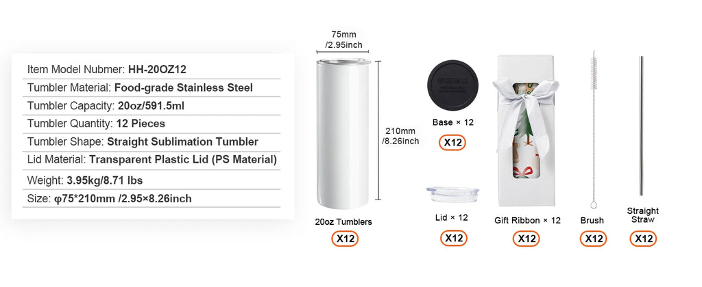 SucceBuy 8/12/14/16/24/50PC Straight Sublimation Tumblers Blank Tumbler Bulk Stainless Steel Double Tumbler Cups Heat Transfer