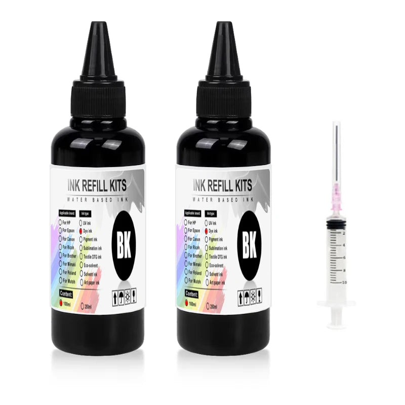 100ml Universal Dye Ink BK C M Y Kit Compatible For HP Canon Epson Brother Deskjet Inkjet Printer Tank Cartridges CISS