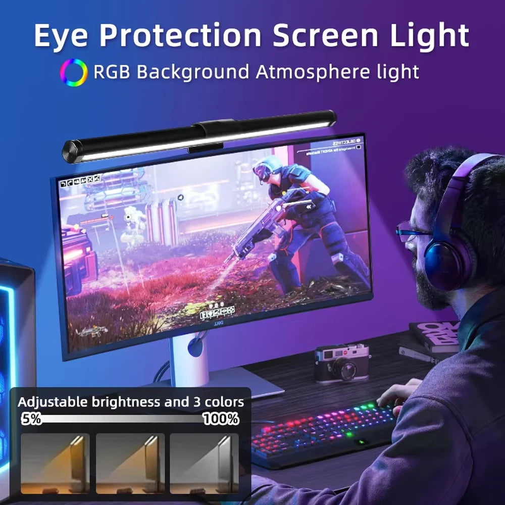 Wiscolor Computer Monitor LED Screen Hanging Light Bar Remote Control Stepless Dimming Eyescare USB Lightbar Reading Desk Lamp