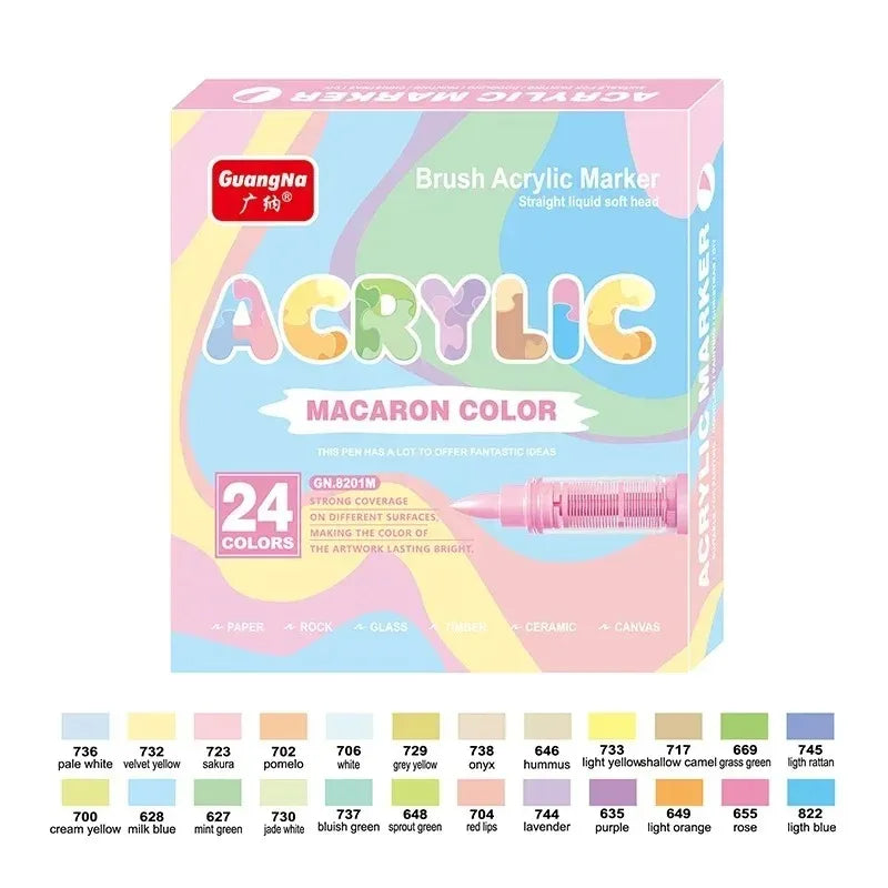 GuangNa 12/360/408 Colors Acrylic Paint Pen Markers Acrylic Skin Color Brush Tip Paint Marker for Wood Rock Painting Canvas Gift