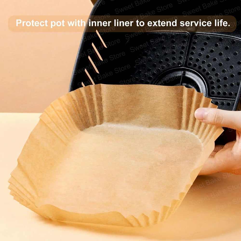 16/20/23CM Square Multiple Sizes Air Fryer Parchment Paper Liners Non-stick Baking Tray For 3-10 QT Frying, Cooking, Roast