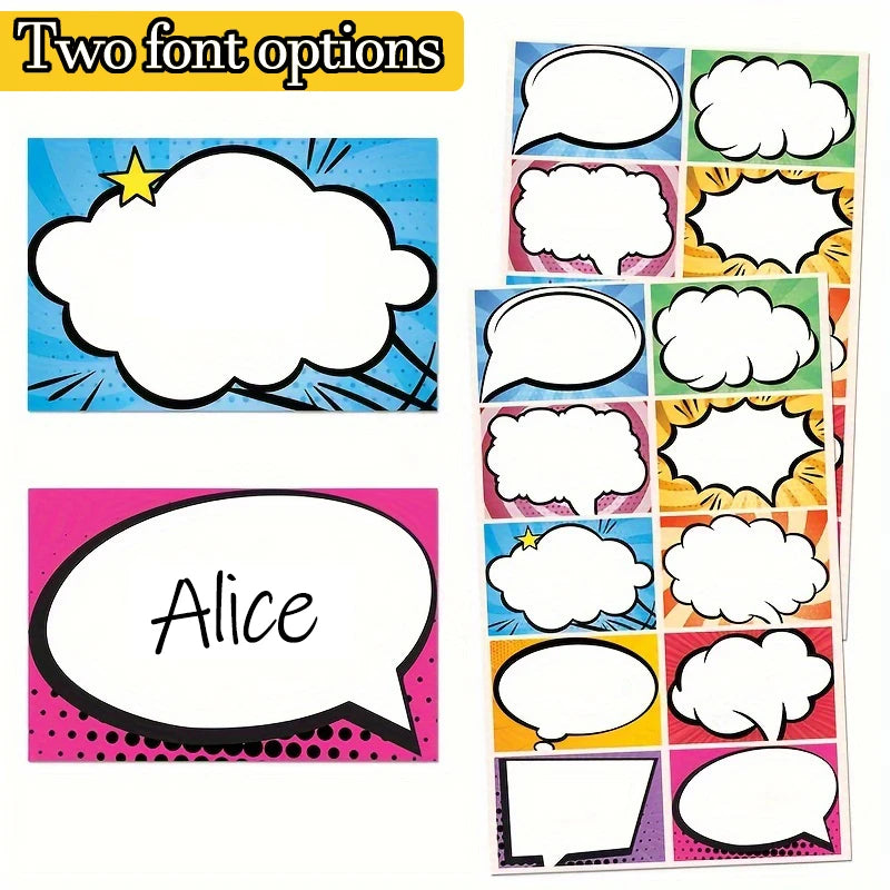 40pcs Custom Name Stickers Comic Style Labels Two Font Options Waterproof Durable Tags for School Supplies Books Bottles