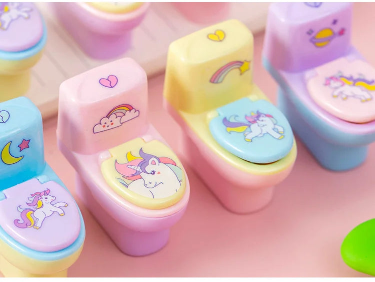 1 Piece Lytwtw's Stationery Pencil Sharpener Creative Toilet Shape Cartoon Unicorn School Supplies Gift Accessories with Eraser