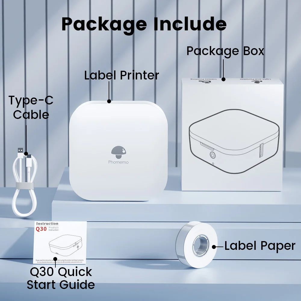 Phomemo Q30 Bluetooth Label Maker, Thermal Sticker Maker with 1 Roll Free Label, Available for Small Business/Home Organization
