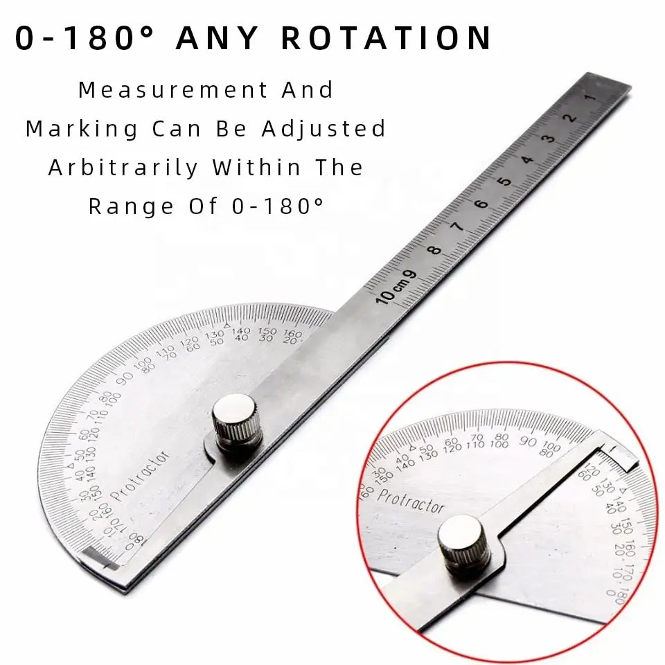 180 Degree Adjustable Protractor 14.5cm Stainless Steel Angle Gauge Round Finder Head Caliper Measuring Ruler Tool