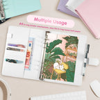 New A5 PU Leather Binder Cover with Magnetic Buckle Closure, 6 Ring Personal Notebook for Organizing Planner, Photo Card Sleeves