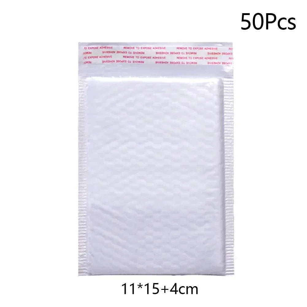 50Pcs Bubble Envelopes White Foam Shipping Bags Poly Bubble Mailers Pad Self Seal Packing Bags for Magazine 15cm 18cm 23cm 25cm