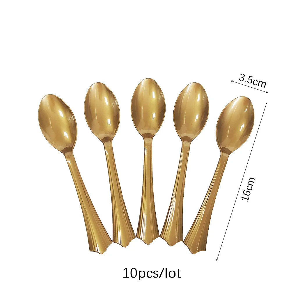 Rose Gold Disposable Knife Fork Spoon Cutlery Set Disposable Tableware Birthday Party Decorations Wedding Baby Shower Supplies