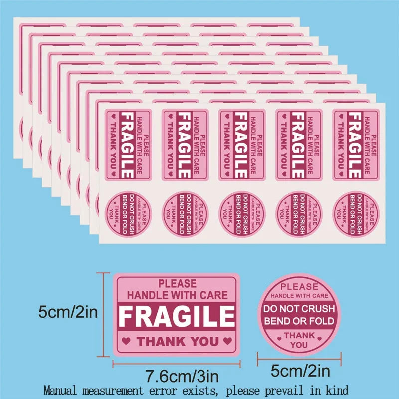 100PCS Fragile Stickers Don Not Crush Handle with Care 5cm*7.6cm Shipping Label Packaging Remind Labels Thank You sticker