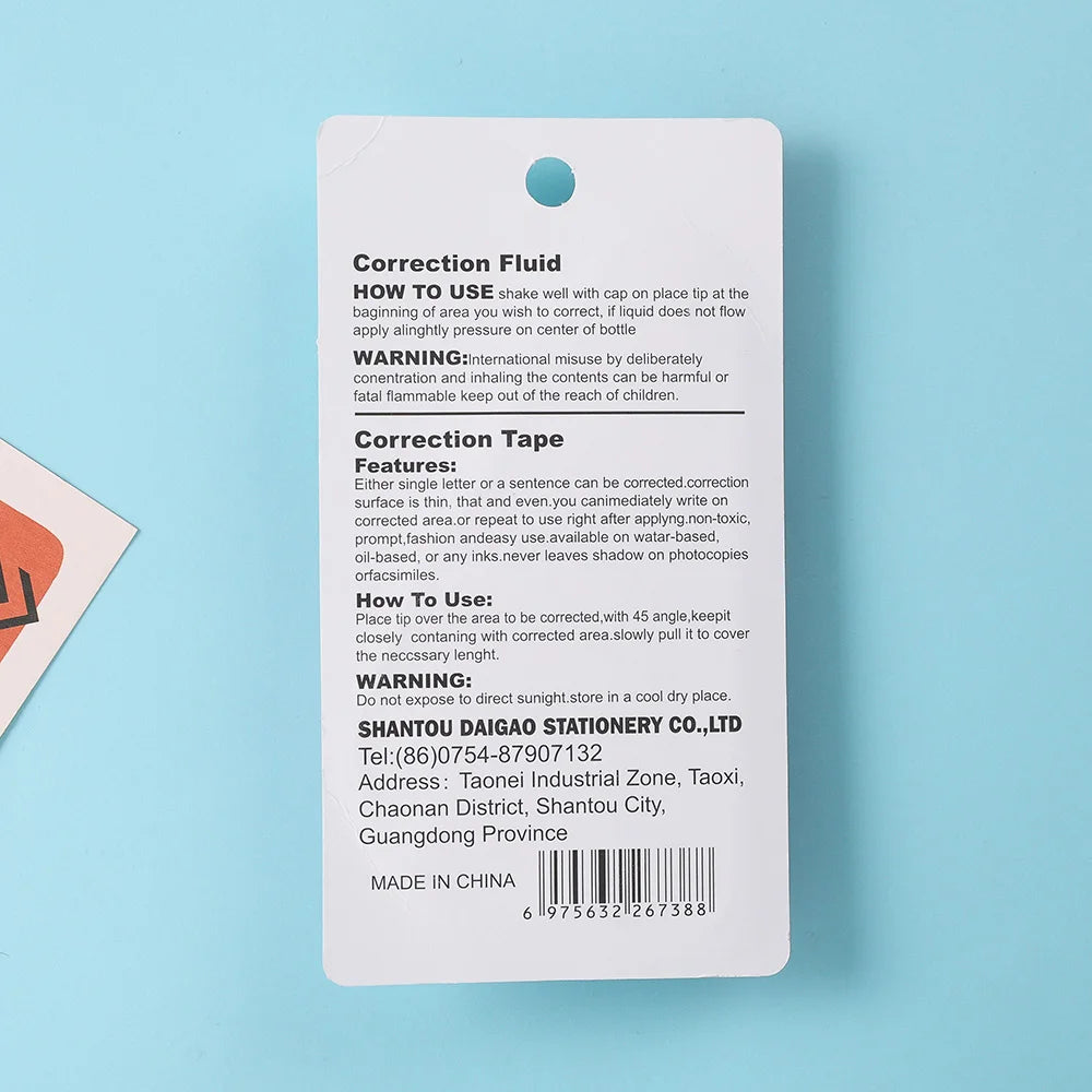1 Correction Tape + 1 Correction Liquid Kawaii White Out Combo Quick Dry & Clean Finish Student Mistake Cover Tools Stationery