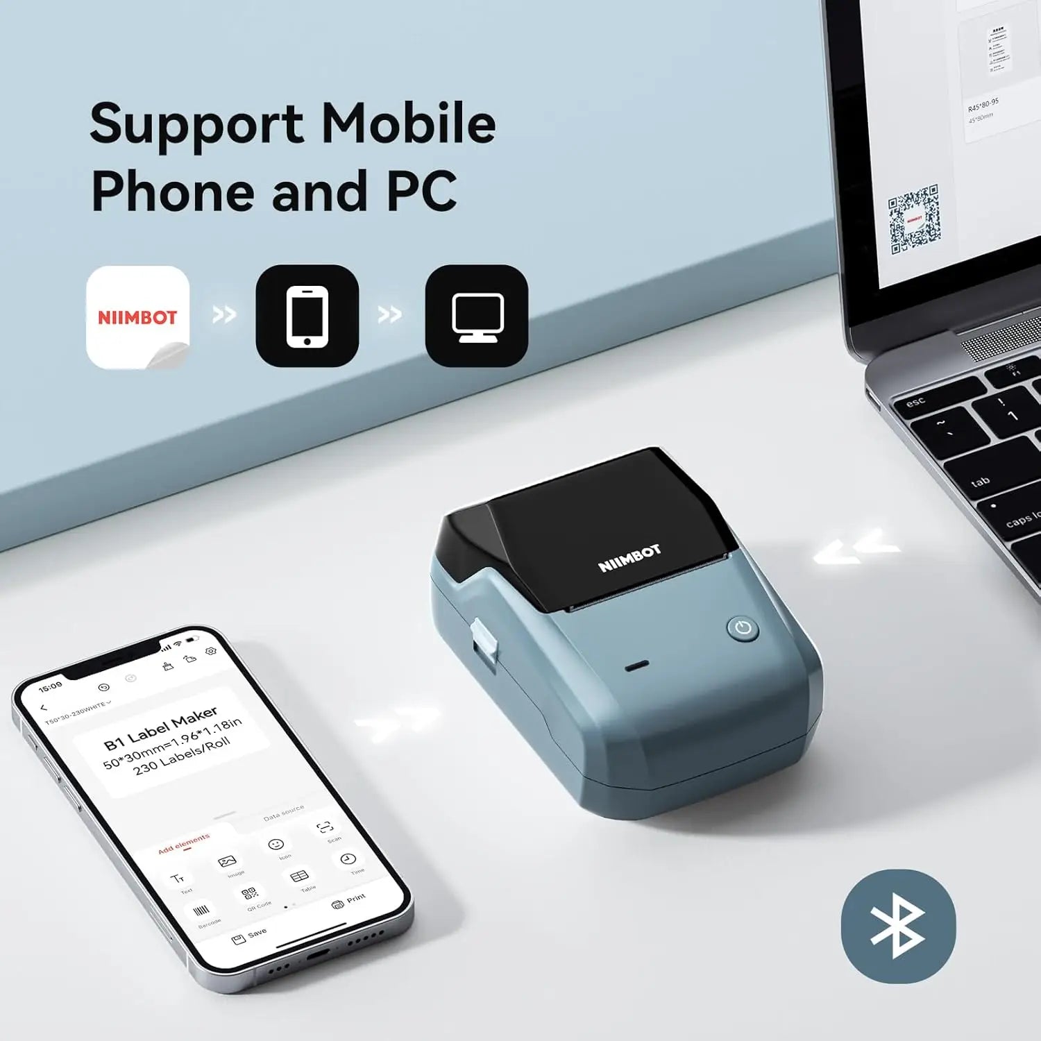 Niimbot B1 Mini Bluetooth Thermal Label Printer Portable Self-Adhesive Sticker Maker, Pocket Thermal Label Machine, Compatible With Mobile Phone & PC, Ideal For Home Office School Small Business Organization