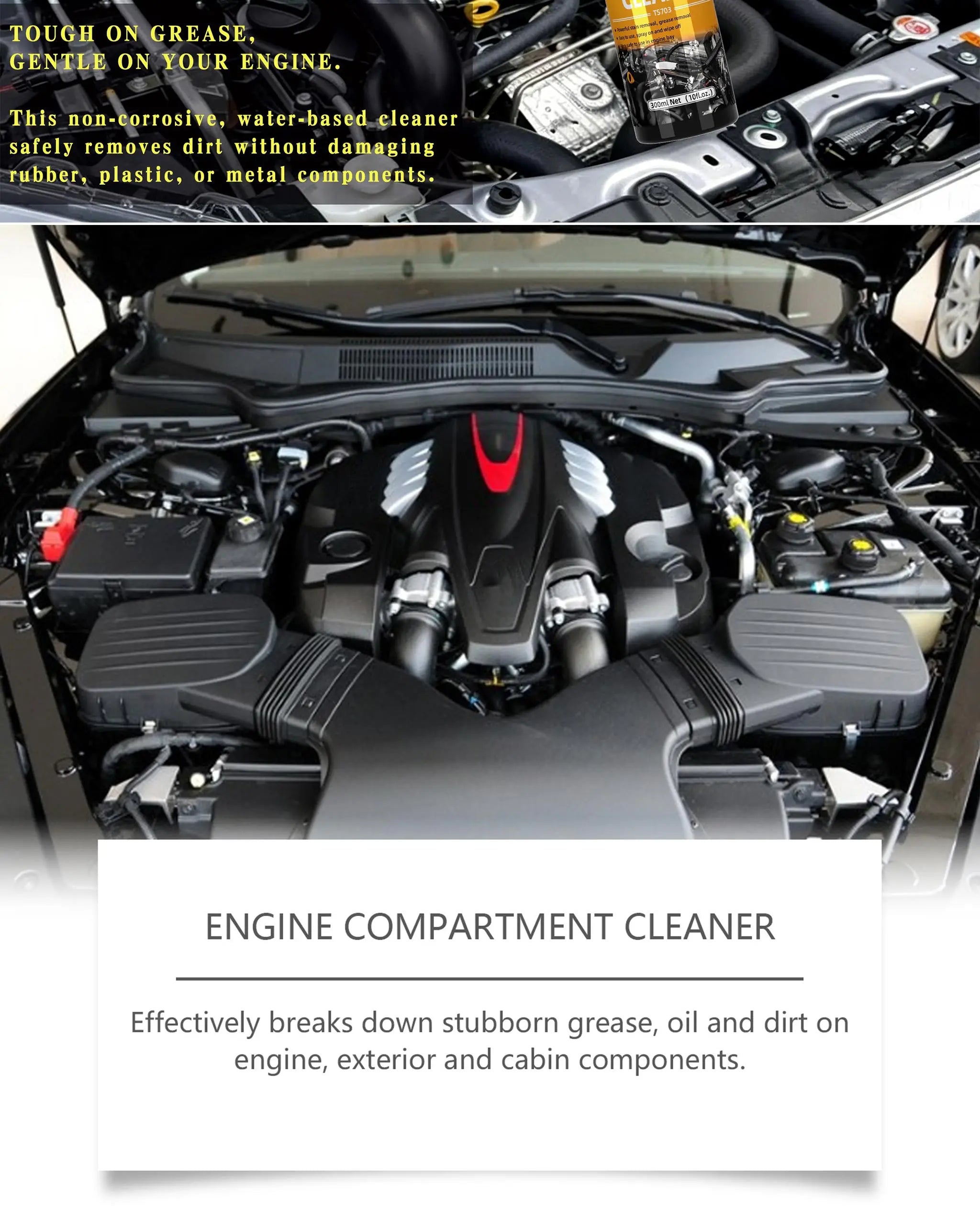 Hydroshine Engine Bay Cleaner Care  Heavy Oil Dust Clean Spray for Car Engine Powerful Decontamination Compartment Cleaning Tool