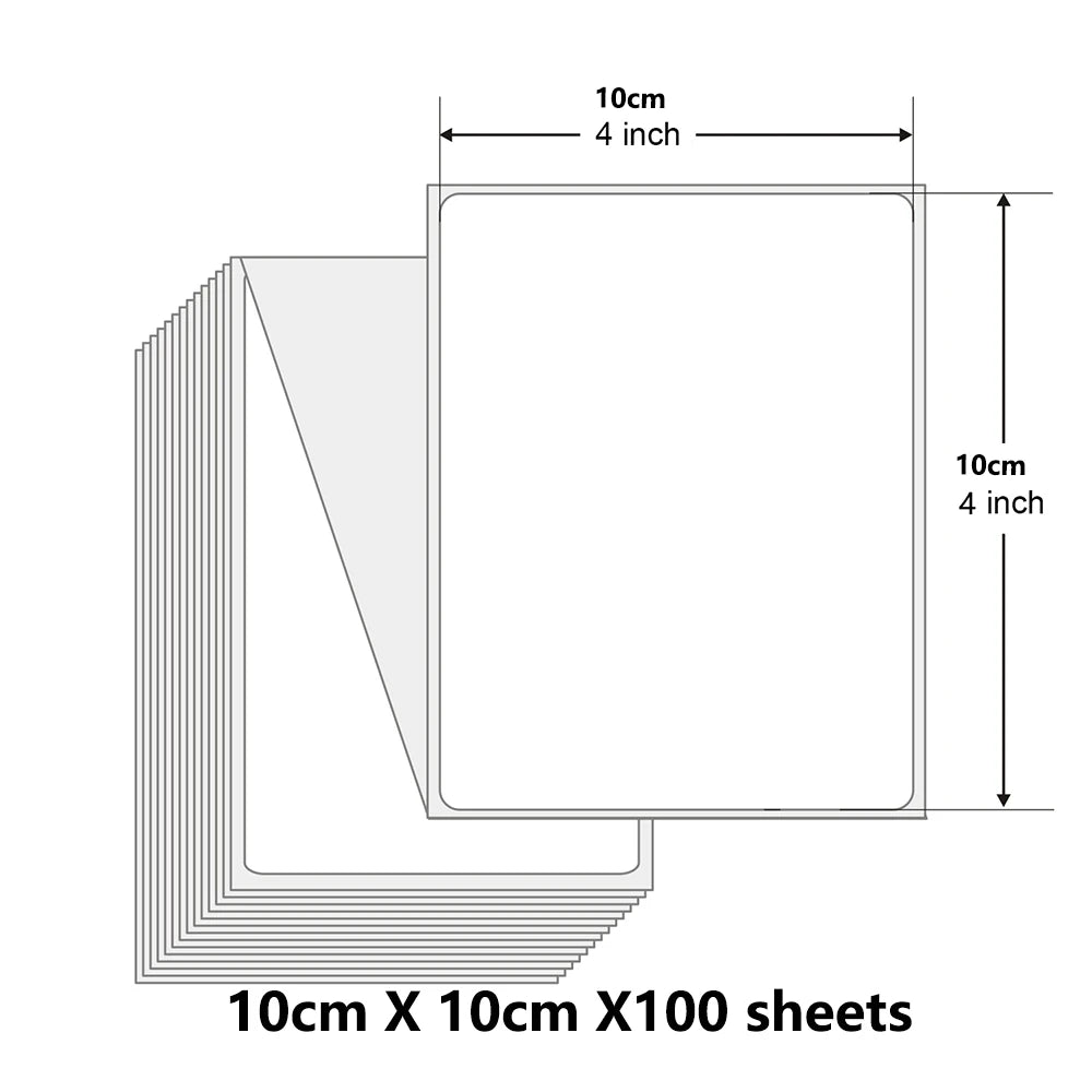 4*4'*100 Sheets Adhesive Shipping Label Waterproof Thermal Label Thermal Transfer Label Sticker Small Ticket Paper