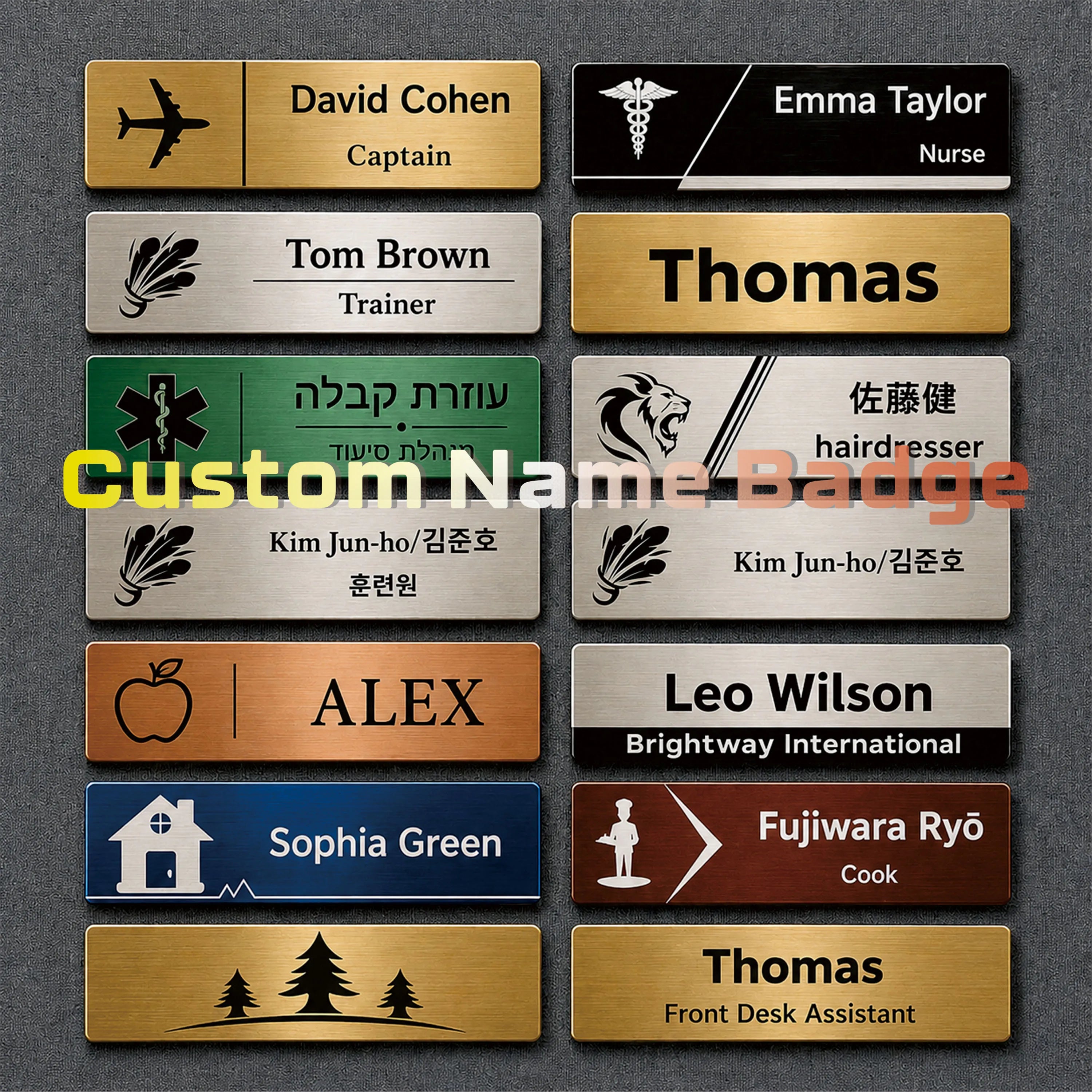 Engraved Personalized Name Tags with Magnet Clip or Pin - Stainless Steel Metal Custom Magnetic Name ID Badge Tag for School