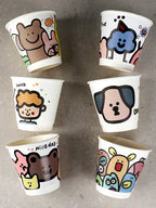 25pcs 90 Caliber Disposable Coffee Cups Fresh Milk Hot Drink Thickened Cartoon Paper Cup Milk Tea Takeaway Packag Cup with Lid