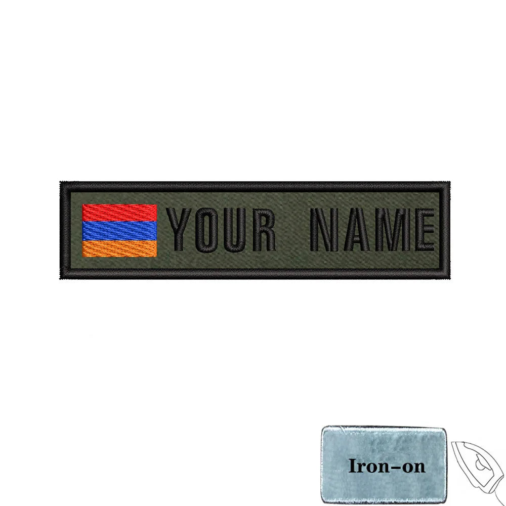 1PC 10cmX2.5cm Custom Name Flag Patch Stripes Badge Iron On Or Hook Loop Armband Germany Luxembourg Armenia Serbia green
