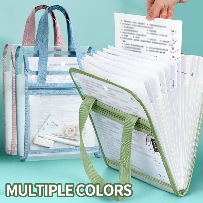 HUAJIE A4 Transparent Accordion File Folder, 13 Pockets Vertical Handheld Expanding Document Organizer for Student Subject Stora