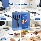 Black Office Scissors Thick Sharp Stainless Steel Blade Ergonomic Resin Handle Multi-purpose School Home Craft Cutting Scissors