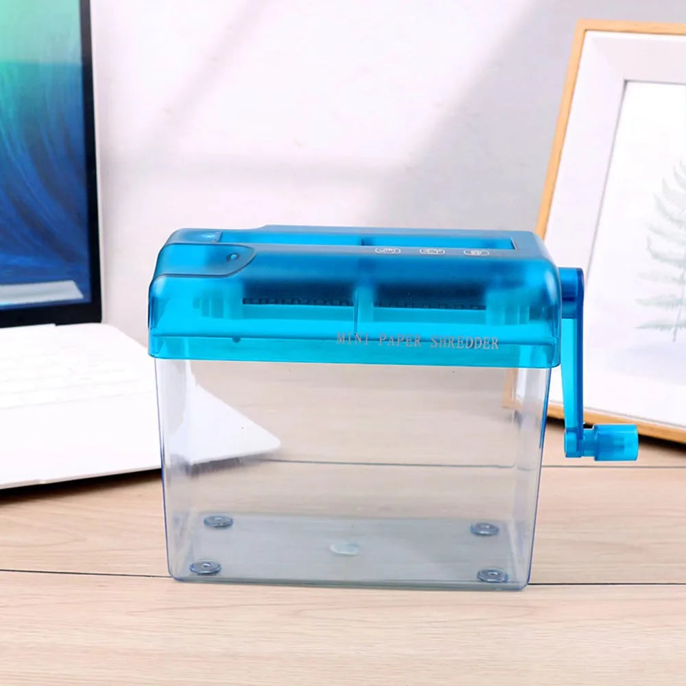 Mini Manual Paper Shredder Transparent Hand Crank Document Destroyer ABS Non-slip Base Documents Paper Cutting Tool Home
