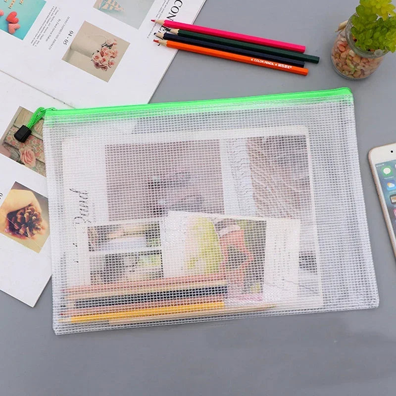 3/5PCS Stationery Storage Bag Folder File Mesh Zipper Pouch A3 A4 A5 A6 Document Bag Zip File Folders School Office Supplies