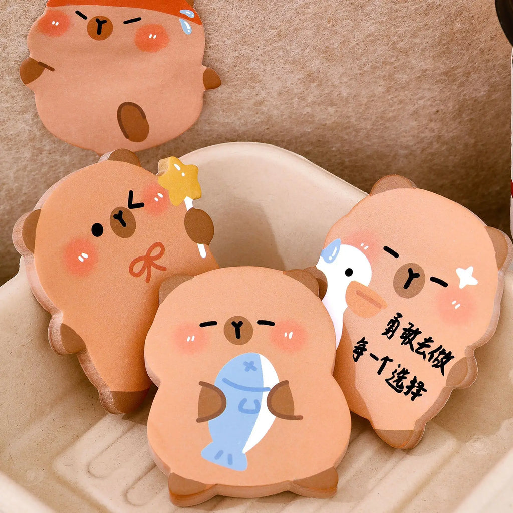 4 books 240 pages Capibala self-adhesive sticky notes for students, cute messages, white sticky notes, capybara office logs