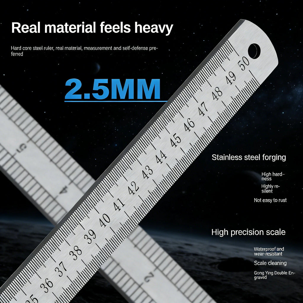 2.5mm Thick 50cm Stainless Steel Ruler Metric Inch Straightedge for Woodworking Construction Drafting Teaching and Measuring