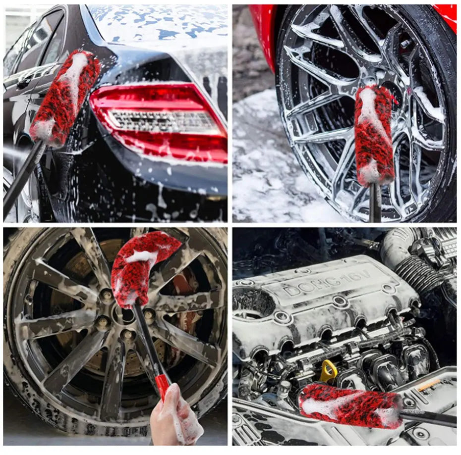SEAMETAL Car Wheel Detailing Cleaning Brush Woolies Plush Car Rim Tire Wash Brushes Long Handle Bendable Auto Wheel Clean Tools