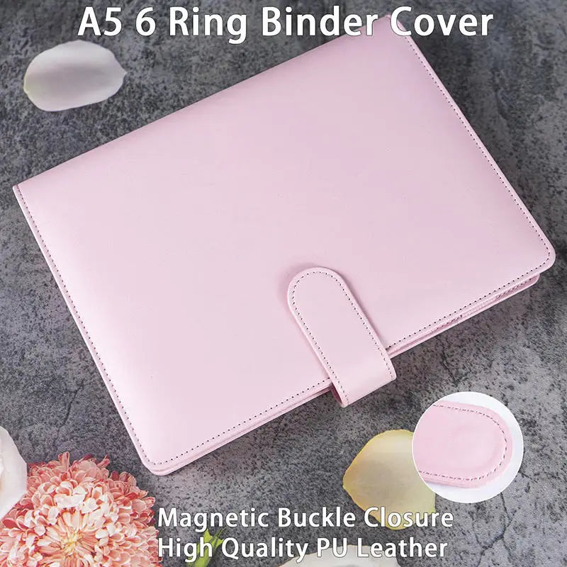 A5 Notebook Photocard Binder with 4 Pockets Sleeves, 6 Ring  PU Leather Binder Loose Leaf Personal Organizer Photo Binder Book