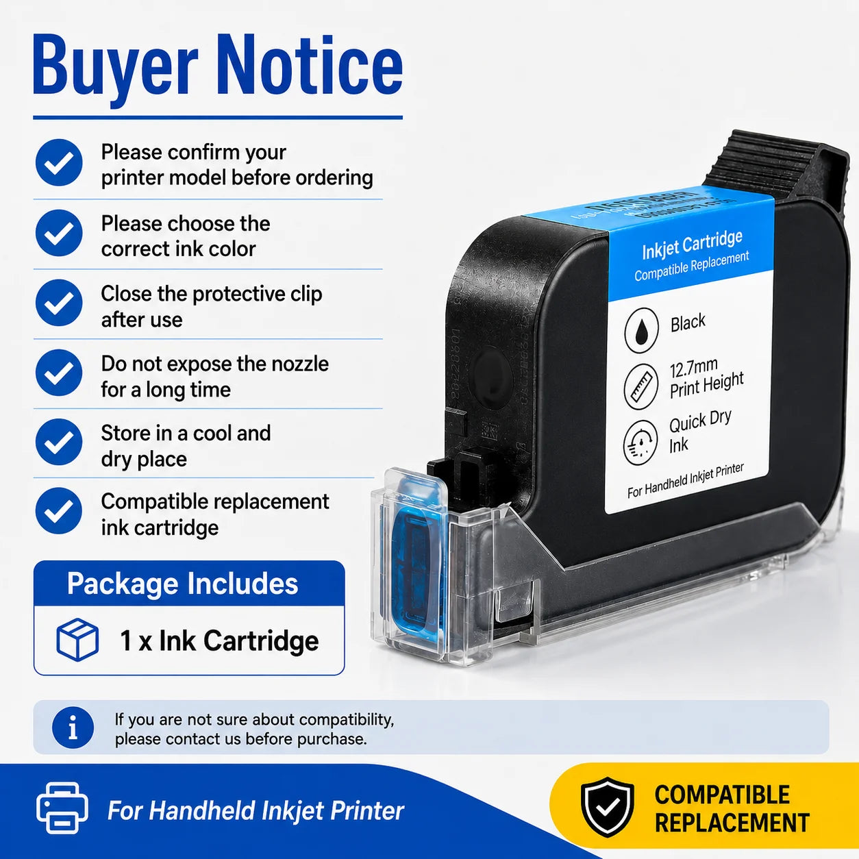 2588 2588+ 2588M 42ML Quick Dry Ink Cartridge 12.7mm Print Height for Handheld Inkjet Printer Compatible Replacement