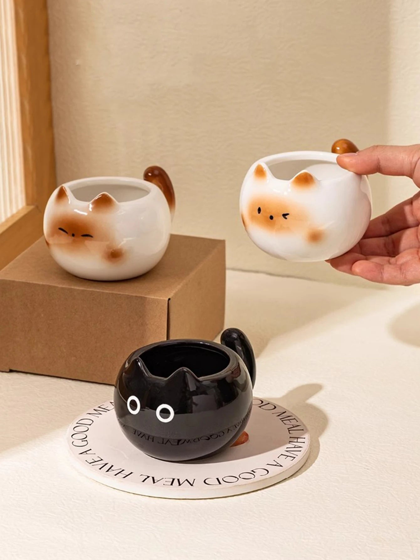 1Pc Siamese Cat Coffee Cup, Creative Cute Kitten Mug, High-Quality Exquisite Cup, Suitable for Coffee Shop Latte Art, Office, Living Room, Home, Bedroom Drinking Cup, Afternoon Tea Flower Tea Black Tea Cup, Gift