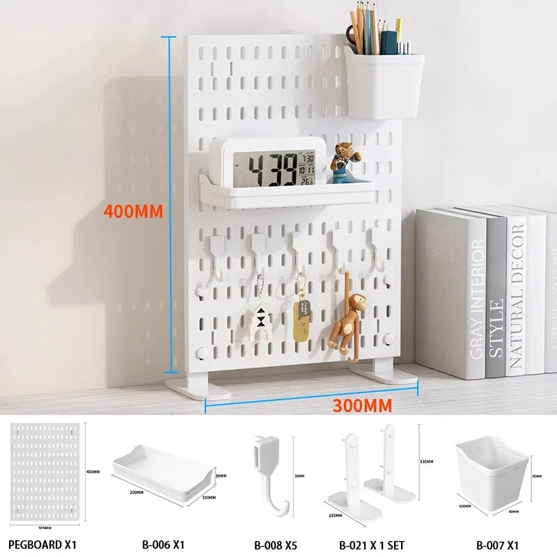 Desktop Pegboard Storage Kit: Stand-Up Clip - On Panels, Perfect for Home Office and Study Storage.