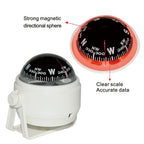 For Boat Yacht Car Waterproof Navigation Compass With Electronic LED Light White/Black Marine Sea Pivoting Marine Compass