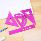 4pcs/set Aluminium Ruler Set Metal Geometry Maths Drawing Compass Stationery Rulers Mathematical for School