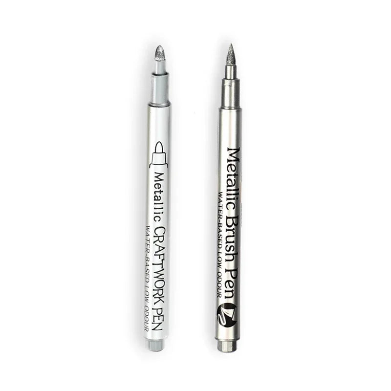 2/1Pc Brush Metallic Marker Pens Gold Silver Color Permanent Art Marker For Manga Crafts Scrapbooking School Stationery Supplies